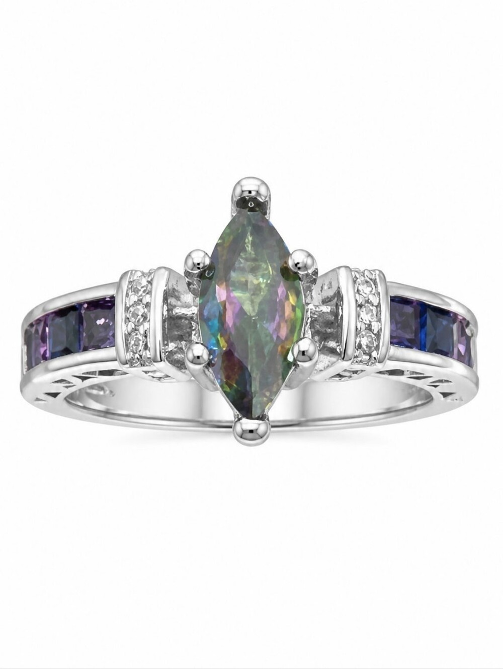 Sassified Boutique Nwt Marquise Mystic Topaz and Purple Accent Ring in Silver